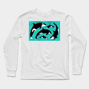 Orca pod - blue background Long Sleeve T-Shirt